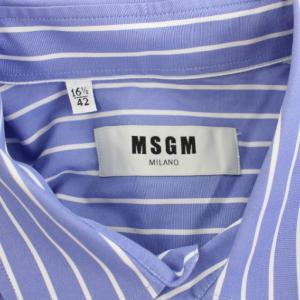 MSGM シャツ 長袖 ストライプ柄 総柄 プリント 42 水色 ライトブルー 白 ホワイト 2740ME12X