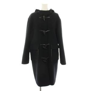 ロングダッフルコート アウター 裏地チェック柄 フード 38 黒 ブラック 茶 ブラウン 10-482752