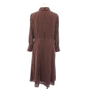 Paul Stuart ラインドットワンピース ひざ丈 長袖 ラッフル タグ付き 4 ワイン 白 ホワイト K1J06-621