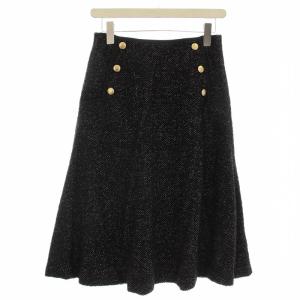 ツイード スカート ひざ丈 フレアスカート 38 黒 ブラック M5S20-644-09 /G