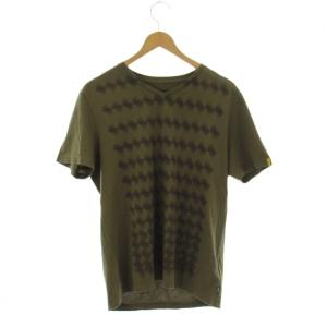 Tシャツ S カーキ Vネック 総柄 半袖 /JP