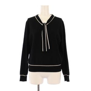 ボウタイニット 長袖 ストレッチ バイカラー 薄手 2 黒 ブラック 白 ホワイト /BB