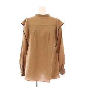 シャツ ブラウス プルオーバー 長袖 スタンドカラー フリル 38 茶 ブラウン タグ付き /BB