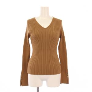 25AW 袖釦Vネックプルオーバー リブニット 長袖 ストレッチ ワンカラー 2 茶 ブラウン 20252016160