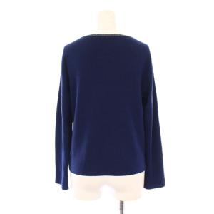 ANAYI 25AW ステップビジューボートネックプルオーバー ニット 長袖 ストレッチ ウール 装飾 38 紺 ネイビー