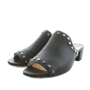 ミュール ヒール スタッズ レザー 36 黒 ブラック /AN14