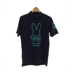 Tシャツ S ネイビー モックネック ロゴプリント 半袖 /JP