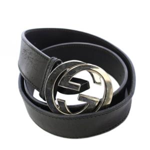 インターロッキングG ベルト レザー ロゴ 黒 ブラック /BB OH