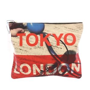 TOKYO LONDON クラッチバッグ セカンドバッグ ロゴ プリント キャンバス ベージュ タグ付き