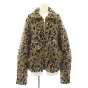 レオパードファージップアップブルゾン アウター ヒョウ柄 レオパード柄 36 茶 ブラウン 黒 ブラック