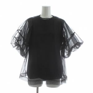 チュールレイヤードパフスリーブトップス カットソー 五分袖 タンクトップ付き 1 黒 ブラック 09WCT242092