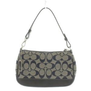 シグネチャー ハンドバッグ 総柄 レザー キャンバス ベージュ 紺 ネイビー 6094 /AN4