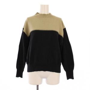 RECYCLED DRY COTTON ニット 長袖 ハイネック バイカラー 2 ベージュ 黒 ブラック