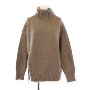ニット セーター 長袖 タートルネック 無地 ワンカラー ウール混 S 茶 ブラウン /BB