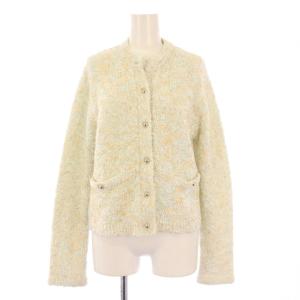 ニットカーディガン 長袖 クルーネック ショート丈 ストレッチ ウール混 38 ベージュ 水色 ライトブルー