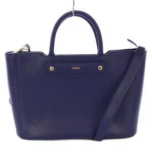 2WAY ショルダーバッグ ハンドバッグ レザー ロゴ ワンポイント 紺 ネイビー /BB
