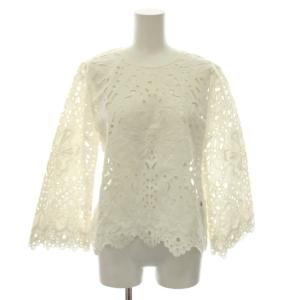 シャツ ブラウス 長袖 レース 刺繍 リネン S 白 01-6208218 /BM