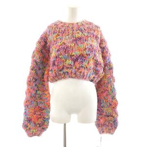 24AW タック編みセーター ニット 長袖 36 マルチカラー ピンク 水色 ライトブルー 黄 イエロー