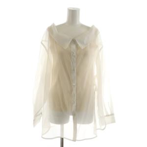 23AW シャツレイヤードスクエアーニット ブラウス 長袖 ノースリーブ F 白 ホワイト ベージュ /RR