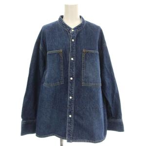 デニムシャツジャケット バンドカラー シャツ スリット 36 青 ブルー 12-07-52-07331