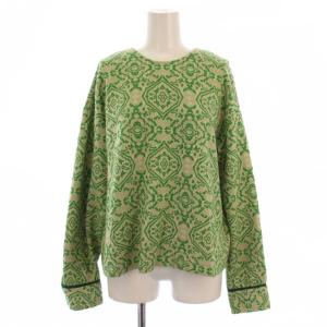 ペイズリー ダブル ジャガード ブラウス シャツ 長袖 クルーネック F グリーン ベージュ JL231S02