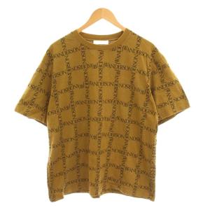Tシャツ カットソー M 茶色 ブラウン ロゴ総柄 クルーネック 半袖 JT0044PG0482619