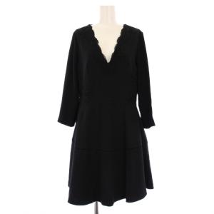 タグ付き ワンピース ひざ丈 七分袖 レース 42 黒 /KH