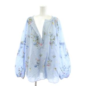 シャツ ブラウス 長袖 花柄 刺繍 40 青 ブルー /AN32