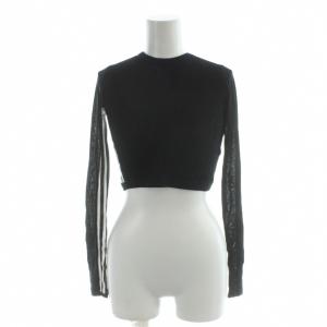 カットソー シアー袖 L 黒 ブラック 長袖 リブ編み クロップド丈 /AP