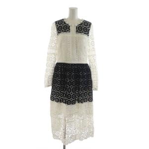 ワンピース ひざ丈 長袖 1 白 ホワイト 黒 ブラック 総レース /RR