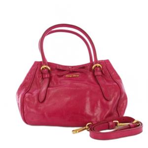 ショルダーハンドバッグ 2WAY リボン レザー ピンク