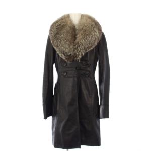 レザーコート フォックスファー 裏地アナグラム 38 ブラック