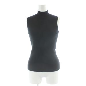 ノースリーブトップス ウール S 黒 ブラック ハイネック ノースリーブ リブ編み /AP