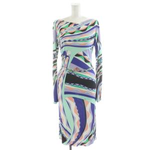 ワンピース ミモレ ロング 長袖 総柄 シルク混 絹 F36 マルチカラー ピンク 白 ホワイト 黒 ブラック