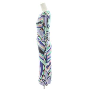 Emilio Pucci ワンピース ミモレ ロング 長袖 総柄 シルク混 絹 F36 マルチカラー ピンク 白 ホワイト 黒 ブラック