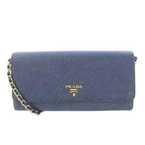 長財布 ショルダーウォレット ロング 二つ折り レザー チェーン ロゴ ワンポイント 紺 ネイビー /BB