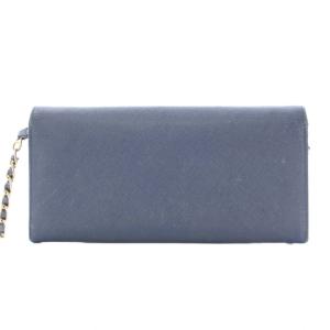 PRADA 長財布 ショルダーウォレット ロング 二つ折り レザー チェーン ロゴ ワンポイント 紺 ネイビー /BB