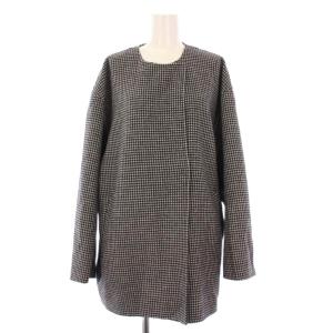 22AW HAMILTONダブルフェイスウールショートコート ノーカラー アウター チェック 黒 白 22020012300130