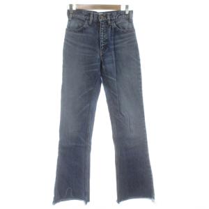 Flare Denim デニムパンツ ジーンズ フレア ジップフライ USED加工 28 インディゴブルー