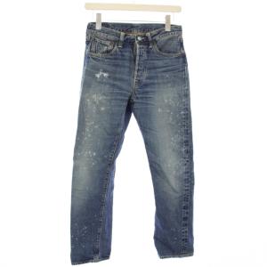2ND-HAND セコハン デニム パンツ ジーンズ ボタンフライ ペイント加工 W27 L29 ブルー