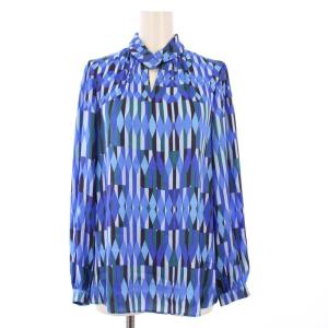 25SS アイシクルプリントカシュクールネック ブラウス プルオーバー 長袖 38 青 10251713050