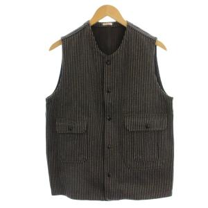 四国山城工場産 ストライプ ベスト ジレ コットン M ネイビー グレー /G