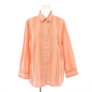 シャツ ブラウス 長袖 レギュラーカラー ストライプ柄 ラメ 4 サーモンピンク /BB