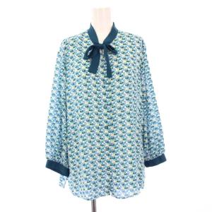 幾何ジョーゼット無地コンビブラウス シャツ 長袖 5 緑 10-31-02-042 /KH