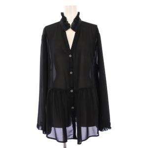 シアーブラウス シャツ 長袖 ビジューボタン 5 黒 10-92-01-720 /KH
