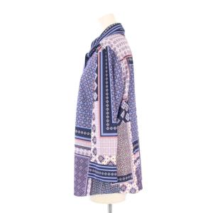 NARA CAMICIE パッチワーク柄プリントリボンタイカットソー シャツ ブラウス 七分袖 4 青 30-31-32-623