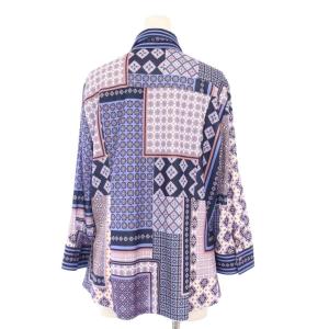 NARA CAMICIE パッチワーク柄プリントリボンタイカットソー シャツ ブラウス 七分袖 4 青 30-31-32-623