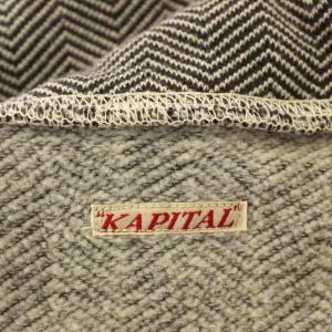 KAPITAL ニット カーディガン ヘリンボーン柄 エルボーパッチ 裏起毛 M 茶 ブラウン /G