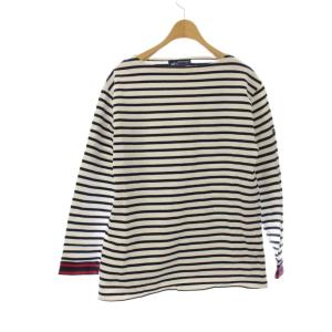 Tシャツ M 白 ネイビー ボーダー柄 長袖 ボートネック /JP