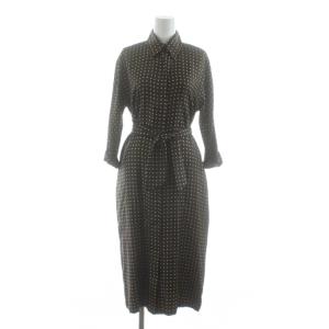 pura seta シャツワンピース ミモレ ロング 七分袖 ドット柄 シルク ベルト付き 38 茶 ブラウン